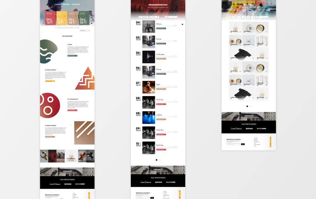 Aperçus webdesign page d'accueil, programmation et boutique - Let's Dance Festival